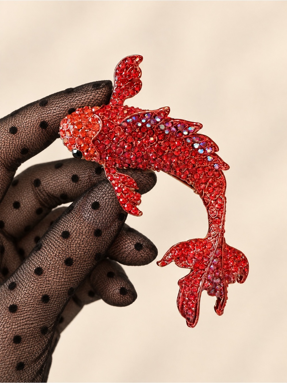 Red Koi Fish Gold Brooch